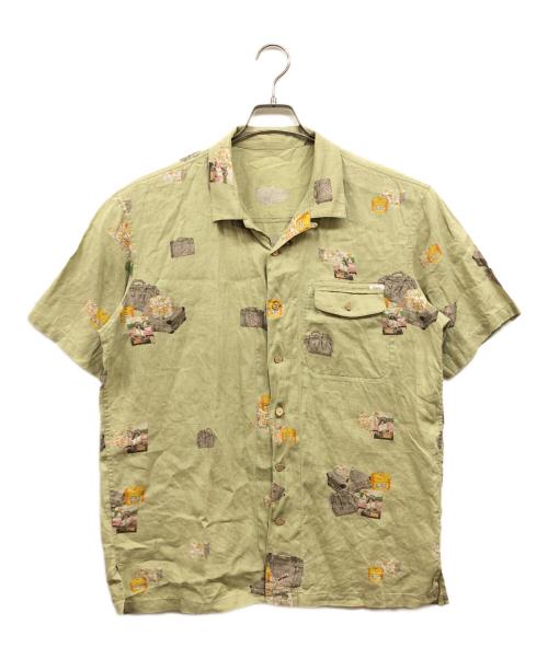 PAPAS（パパス）PAPAS (パパス) リネン総柄シャツ グリーン サイズ:Mの古着・服飾アイテム