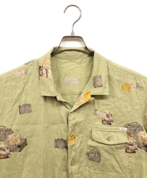 PAPAS（パパス）PAPAS (パパス) リネン総柄シャツ グリーン サイズ:Mの古着・服飾アイテム