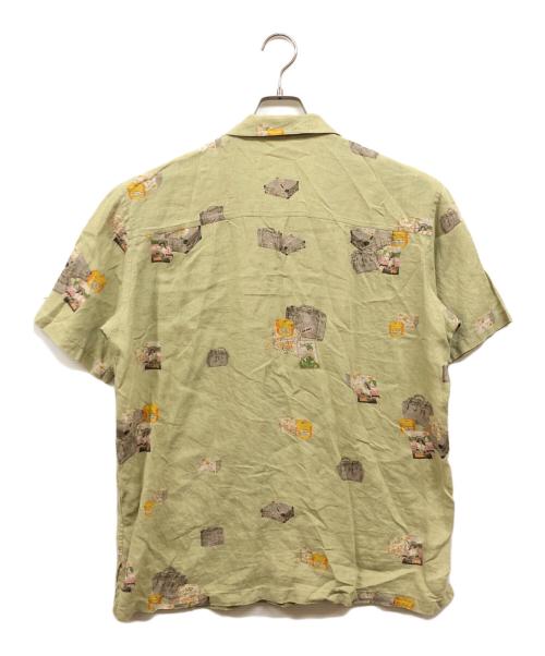 PAPAS（パパス）PAPAS (パパス) リネン総柄シャツ グリーン サイズ:Mの古着・服飾アイテム