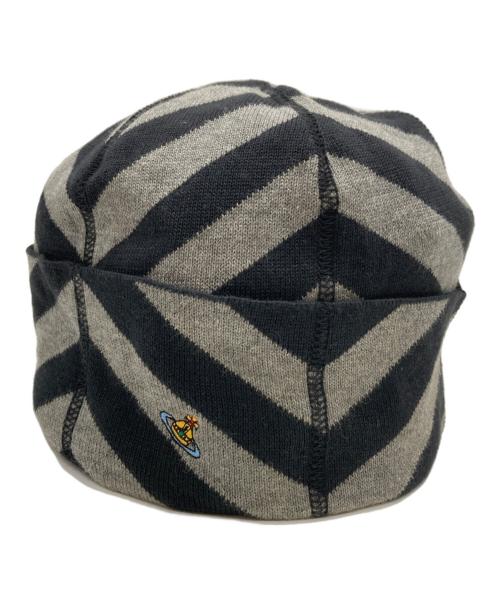 Vivienne Westwood（ヴィヴィアンウエストウッド）Vivienne Westwood (ヴィヴィアンウエストウッド) オーブ刺繍ニット帽 ブラックの古着・服飾アイテム