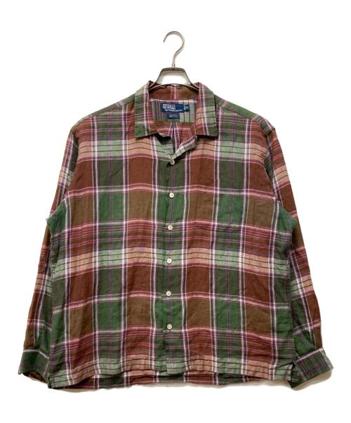 POLO RALPH LAUREN（ポロ・ラルフローレン）POLO RALPH LAUREN (ポロ・ラルフローレン) オープンカラーリネンチェックシャツ レッド サイズ:XLの古着・服飾アイテム