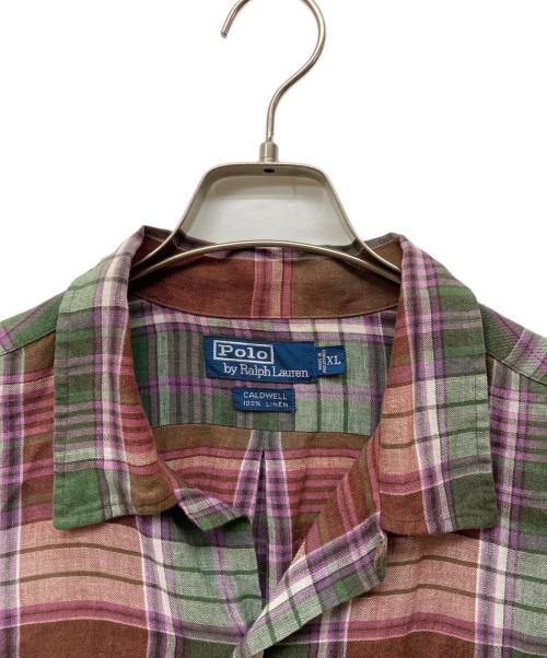 POLO RALPH LAUREN（ポロ・ラルフローレン）POLO RALPH LAUREN (ポロ・ラルフローレン) オープンカラーリネンチェックシャツ レッド サイズ:XLの古着・服飾アイテム