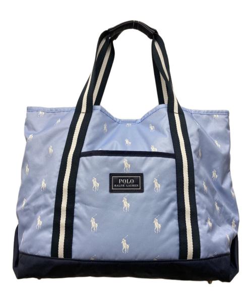 POLO RALPH LAUREN（ポロ・ラルフローレン）POLO RALPH LAUREN (ポロ・ラルフローレン) オールオーバーポニープリントハンドバッグ ブルーの古着・服飾アイテム
