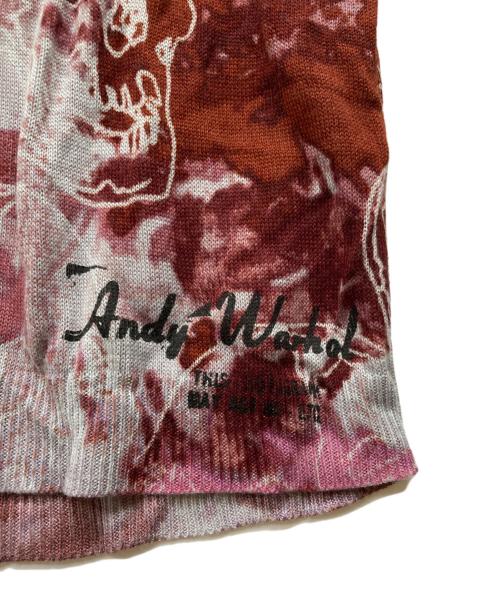 Andy Warhol by HYSTERIC GLAMOUR（アンディーウォーホルバイヒステリックグラマー）Andy Warhol by HYSTERIC GLAMOUR (アンディーウォーホルバイヒステリックグラマー) スカル総柄半袖ニット レッド サイズ:FREEの古着・服飾アイテム