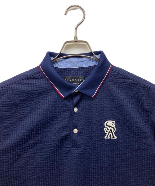 St ANDREWS（セントアンドリュース）St ANDREWS (セントアンドリュース) シアサッカーポロシャツ ネイビー サイズ:LLの古着・服飾アイテム