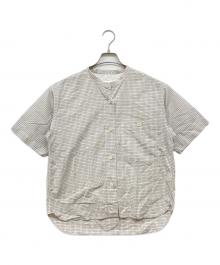 MHL（マーガレットハウエル）の古着「ノーカラーチェックシャツ」｜ベージュ