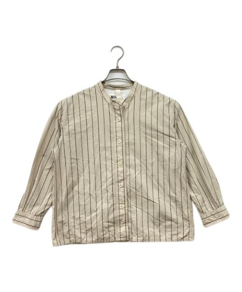 MHL（エムエイチエル）MHL (エムエイチエル) ノーカラーストライプシャツ アイボリー サイズ:2の古着・服飾アイテム