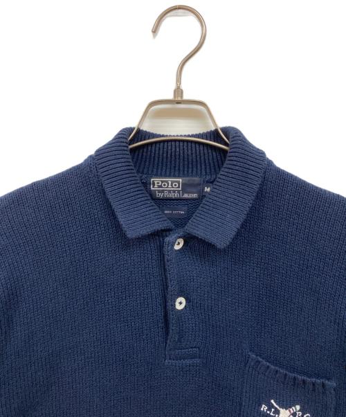 POLO RALPH LAUREN（ポロ・ラルフローレン）POLO RALPH LAUREN (ポロ・ラルフローレン) 刺繍ロゴニットポロシャツ ネイビー サイズ:Mの古着・服飾アイテム
