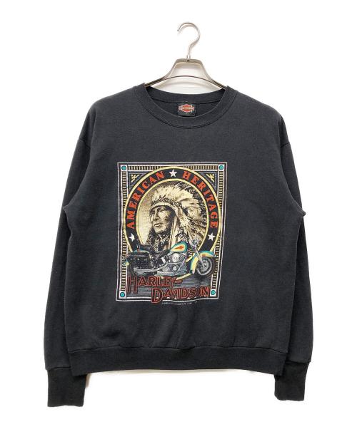 HARLEY-DAVIDSON（ハーレーダビッドソン）HARLEY-DAVIDSON (ハーレーダビッドソン) クルーネックスウェット ブラック サイズ:Lの古着・服飾アイテム