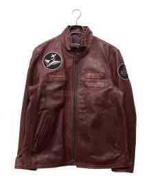 AVIREX（アヴィレックス）の古着「AGED WAPPEN STAND ZIP RIDERS」｜ワインレッド