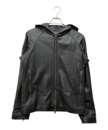 JTP LEATHER（ジェイティーピーレザー）の古着「フーデッドレザージャケット」｜ブラック