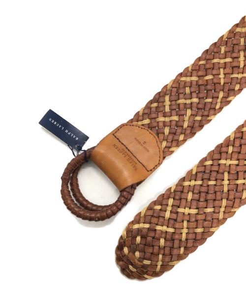 RALPH LAUREN（ラルフローレン）RALPH LAUREN (ラルフローレン) レザー編みこみワイドベルト ブラウン サイズ:Sの古着・服飾アイテム