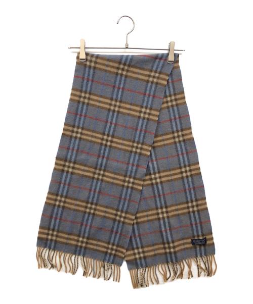 Burberry's（バーバリーズ）Burberry's (バーバリーズ) ノバチェックカシミヤマフラー ブルー×ブラウンの古着・服飾アイテム