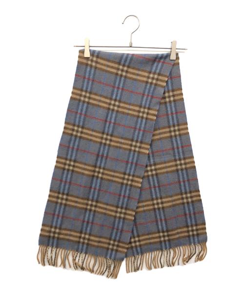Burberry's（バーバリーズ）Burberry's (バーバリーズ) ノバチェックカシミヤマフラー ブルー×ブラウンの古着・服飾アイテム