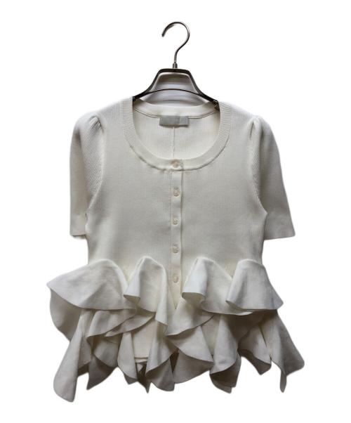 CELFORD（セルフォード）CELFORD (セルフォード) ラッフルフリルペプラムニットカーディガン ホワイト サイズ:Fの古着・服飾アイテム