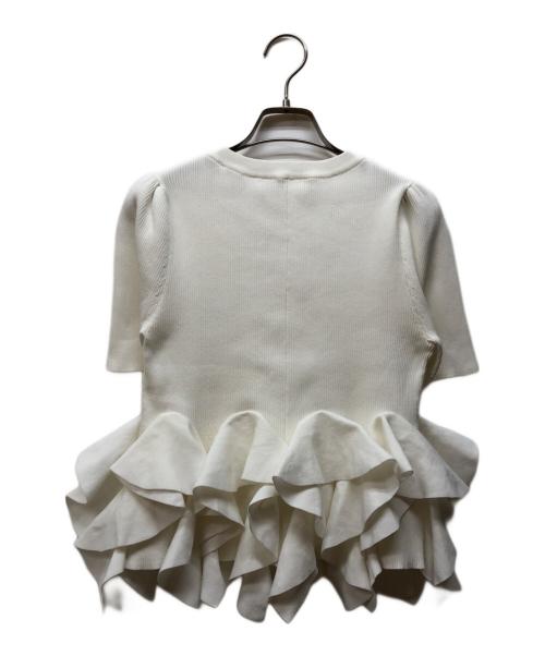 CELFORD（セルフォード）CELFORD (セルフォード) ラッフルフリルペプラムニットカーディガン ホワイト サイズ:Fの古着・服飾アイテム