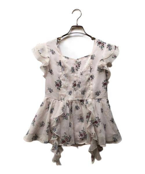 LAURA ASHLEY（ローラ アシュレイ）LAURA ASHLEY (ローラ アシュレイ) Rirandture (リランドチュール) ペプラムラッフルブラウス ピンク サイズ:2の古着・服飾アイテム