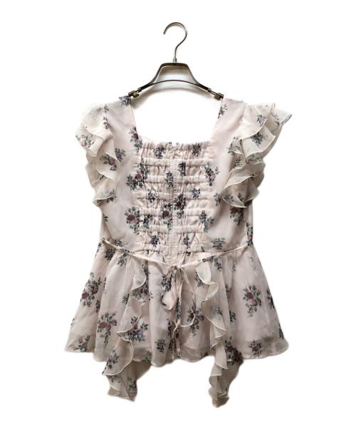 LAURA ASHLEY（ローラ アシュレイ）LAURA ASHLEY (ローラ アシュレイ) Rirandture (リランドチュール) ペプラムラッフルブラウス ピンク サイズ:2の古着・服飾アイテム