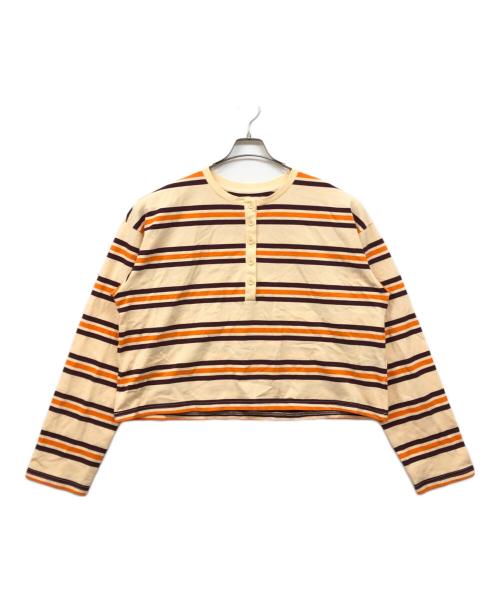 YOOU（ユー）YOOU (ユー) ヘンリーネックボーダーカットソー ベージュ サイズ:Mの古着・服飾アイテム