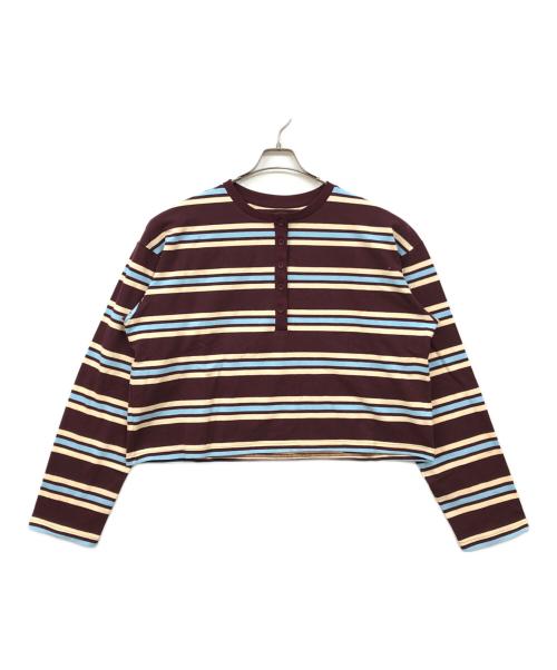 YOOU（ユー）YOOU (ユー) ヘンリーネックボーダーカットソー ブラウン サイズ:FREEの古着・服飾アイテム