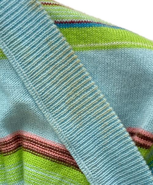 CABAN（キャバン）CABaN (キャバン) コットンカシミヤマルチボーダー クルーネックカーディガン ブルー サイズ:Fの古着・服飾アイテム