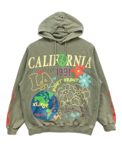 X-LARGE（エクストララージ）X-LARGE (エクストララージ) PIGMENT DYED PEACE HOODED SWEATSHIRT グリーン サイズ:XLの古着・服飾アイテム
