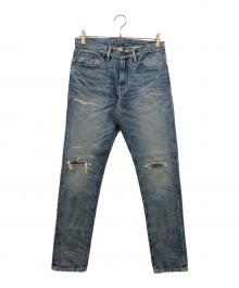 RRL（ダブルアールエル）の古着「ダメージ加工テーパードデニムパンツ」｜ブルー