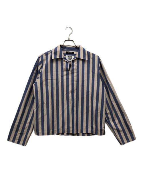 RICE NINE TEN（ライスナインテン）RICE NINE TEN (ライスナインテン) SKIPPER STRIPE SHIRTS ブルー×ベージュ サイズ:SIZE 1の古着・服飾アイテム