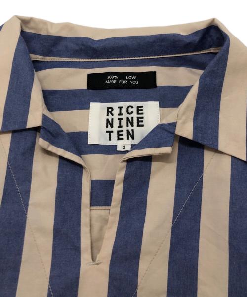 RICE NINE TEN（ライスナインテン）RICE NINE TEN (ライスナインテン) SKIPPER STRIPE SHIRTS ブルー×ベージュ サイズ:SIZE 1の古着・服飾アイテム