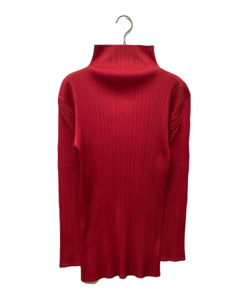 PLEATS PLEASE（プリーツプリーズ）PLEATS PLEASE (プリーツプリーズ) ハイネックプリーツカットソー レッド サイズ:3の古着・服飾アイテム