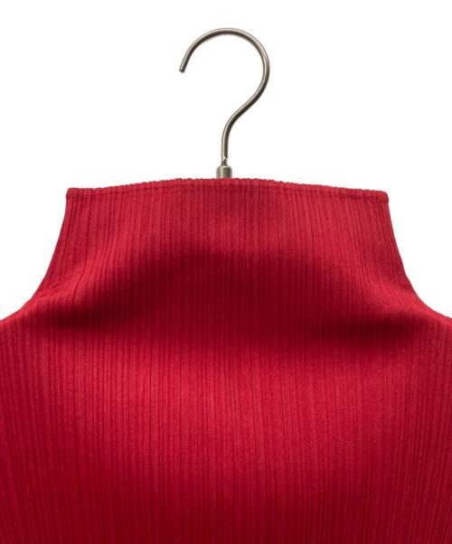 PLEATS PLEASE（プリーツプリーズ）PLEATS PLEASE (プリーツプリーズ) ハイネックプリーツカットソー レッド サイズ:3の古着・服飾アイテム