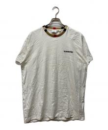 BURBERRY LONDON（バーバリーロンドン）の古着「ネックトリム ノバチェック ロゴTシャツ」｜ホワイト