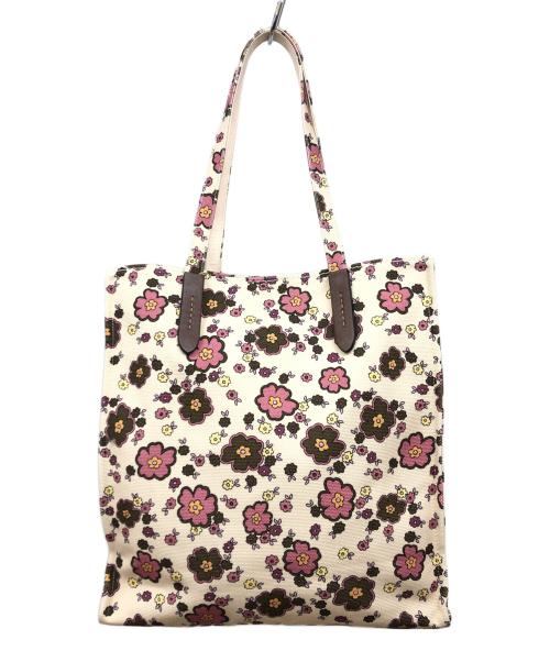COACH（コーチ）COACH (コーチ) キャンバス トート バッグ・フローラル プリント アイボリーの古着・服飾アイテム