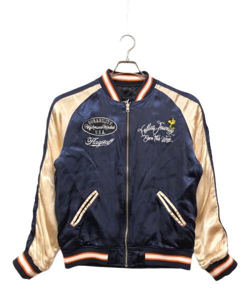 flagstuff（フラグスタフ）FLAGSTUFF (フラグスタフ) PEANUTS (ピーナッツ) リバーシブルスカジャン ネイビー×ブラック サイズ:Lの古着・服飾アイテム