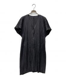 PLEATS PLEASE（プリーツプリーズ）の古着「半袖 ロング カーディガン」｜グレー