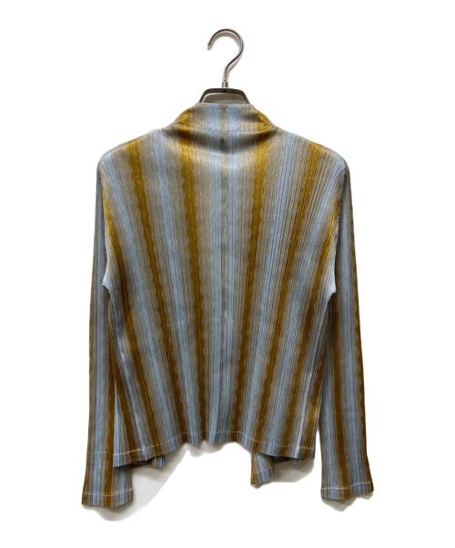 PLEATS PLEASE（プリーツプリーズ）PLEATS PLEASE (プリーツプリーズ) 総柄カーディガン スカイブルー×ブラウン サイズ:３の古着・服飾アイテム