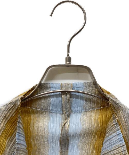PLEATS PLEASE（プリーツプリーズ）PLEATS PLEASE (プリーツプリーズ) 総柄カーディガン スカイブルー×ブラウン サイズ:３の古着・服飾アイテム