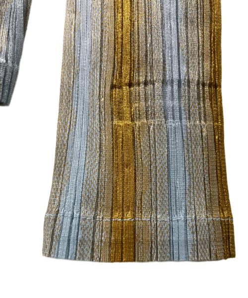 PLEATS PLEASE（プリーツプリーズ）PLEATS PLEASE (プリーツプリーズ) 総柄カーディガン スカイブルー×ブラウン サイズ:３の古着・服飾アイテム