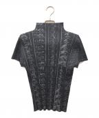 PLEATS PLEASEプリーツプリーズ）の古着「総柄ハイネックプリーツカットソー」｜ブラック
