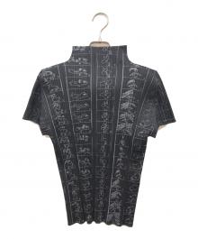 PLEATS PLEASE（プリーツプリーズ）の古着「総柄ハイネックプリーツカットソー」｜ブラック