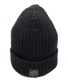 maison kitsune（メゾンキツネ）の古着「FOX HEAD PATCH RIBBED BEANIE」｜ブラック