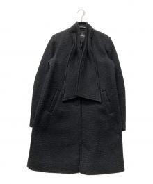 EMPORIO ARMANI（エンポリオ アルマーニ）の古着「スカーフカラー ブークレ風ファブリック ジップアップ コート」｜ブラック