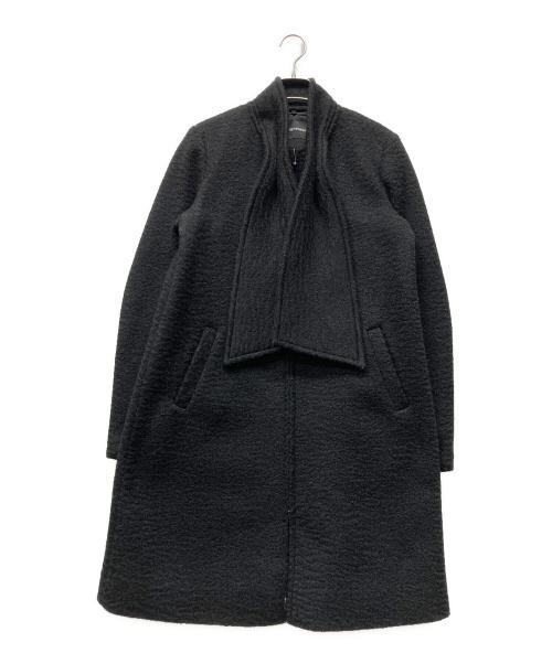 EMPORIO ARMANI（エンポリオ アルマーニ）EMPORIO ARMANI (エンポリオ アルマーニ) スカーフカラー ブークレ風ファブリック ジップアップ コート ブラック サイズ:４４の古着・服飾アイテム