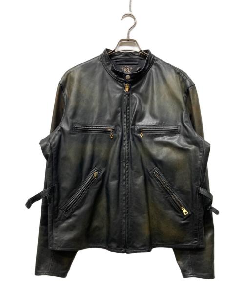 RRL（ダブルアールエル）RRL (ダブルアールエル) CAFE RACER MILLER LEATHER JACKET ブラック サイズ:XLの古着・服飾アイテム