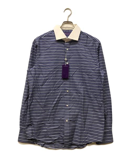 RALPH LAUREN Purple Label（ラルフ ローレン パープル レーベル）RALPH LAUREN PURPLE LABEL (ラルフ ローレン パープル レーベル) ボーダー柄クレリックシャツ ネイビー サイズ:16 未使用品の古着・服飾アイテム