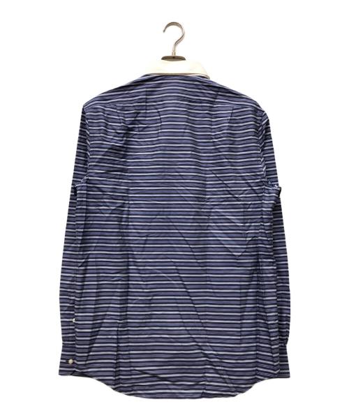 RALPH LAUREN Purple Label（ラルフ ローレン パープル レーベル）RALPH LAUREN PURPLE LABEL (ラルフ ローレン パープル レーベル) ボーダー柄クレリックシャツ ネイビー サイズ:16 未使用品の古着・服飾アイテム