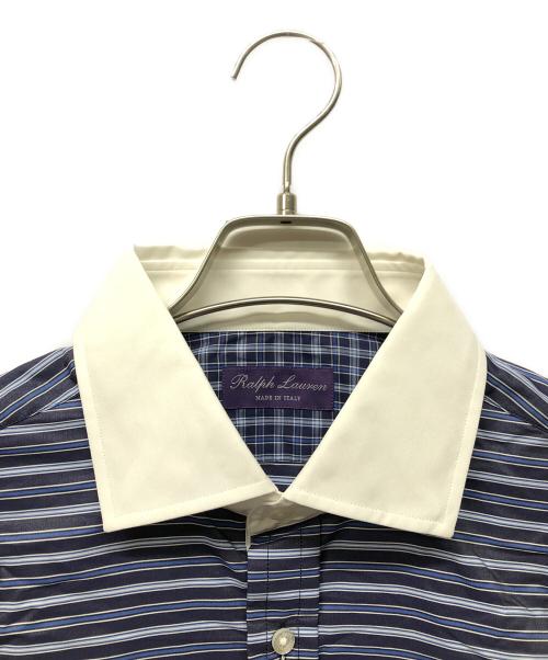 RALPH LAUREN Purple Label（ラルフ ローレン パープル レーベル）RALPH LAUREN PURPLE LABEL (ラルフ ローレン パープル レーベル) ボーダー柄クレリックシャツ ネイビー サイズ:16 未使用品の古着・服飾アイテム