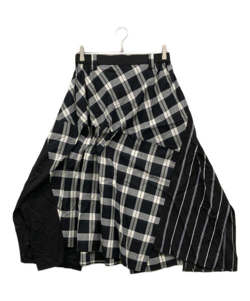 芽風（メフウ）芽風 (メフウ) 切り替えしデザインチェックスカート ブラック サイズ:40の古着・服飾アイテム