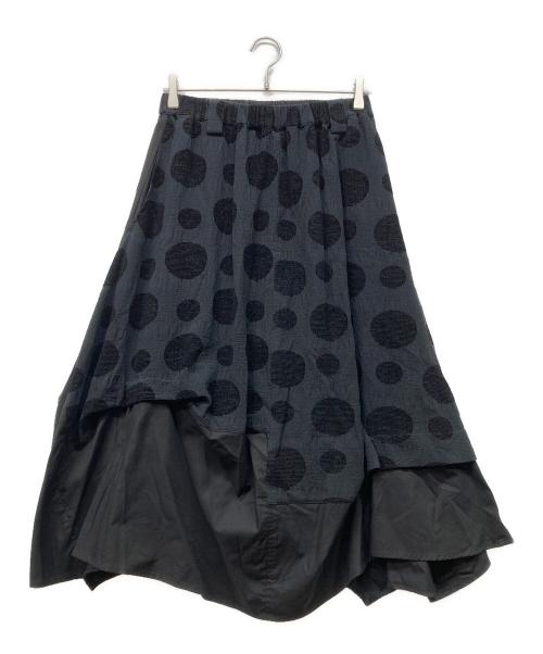 芽風（メフウ）芽風 (メフウ) 水玉切替スカート ブラック サイズ:40の古着・服飾アイテム