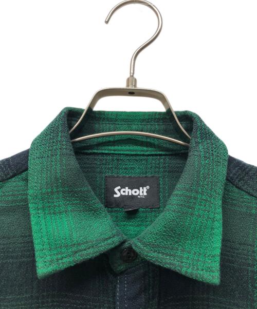 Schott（ショット）Schott (ショット) OMBRE CHECK CF LS SHIRT グリーン サイズ:Mの古着・服飾アイテム